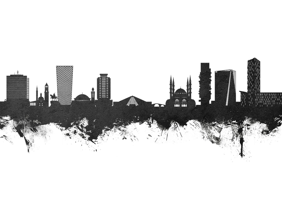 Tirana Skyline Black & White Mural Wallpaper