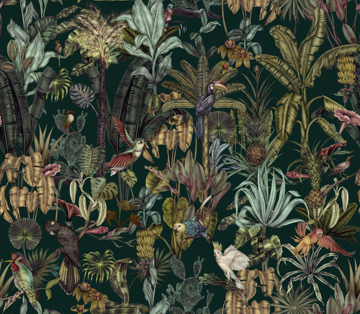 Tropical Wonderland, Forest Green Mural Wallpaper - pure wallpaper artwork