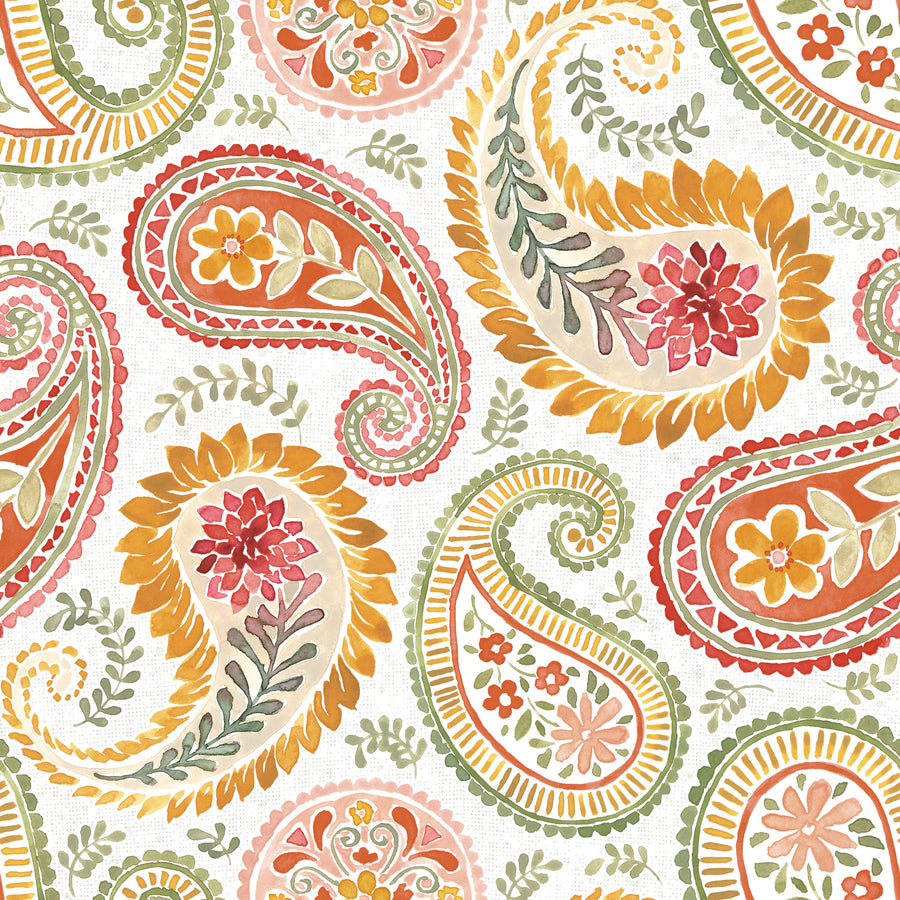 Harvest Paisley White Mural Wallpaper