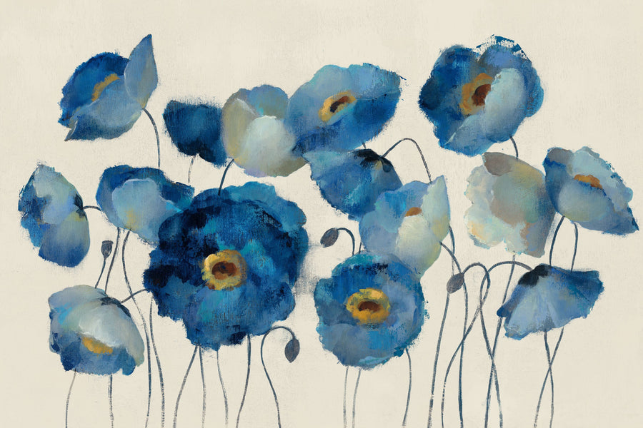 Aquamarine Floral on Cream Mural Wallpaper