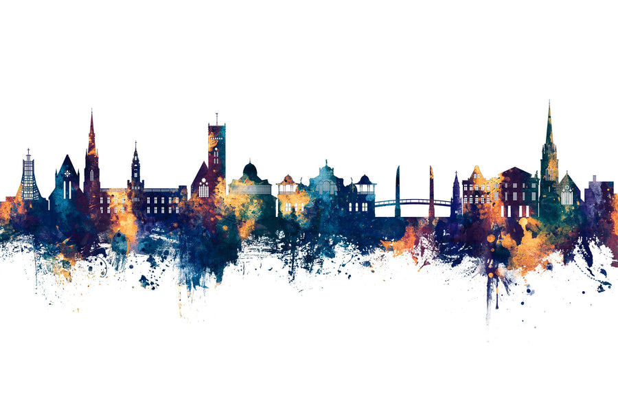 Torquay England Skyline Blue & Bronze Mural Wallpaper