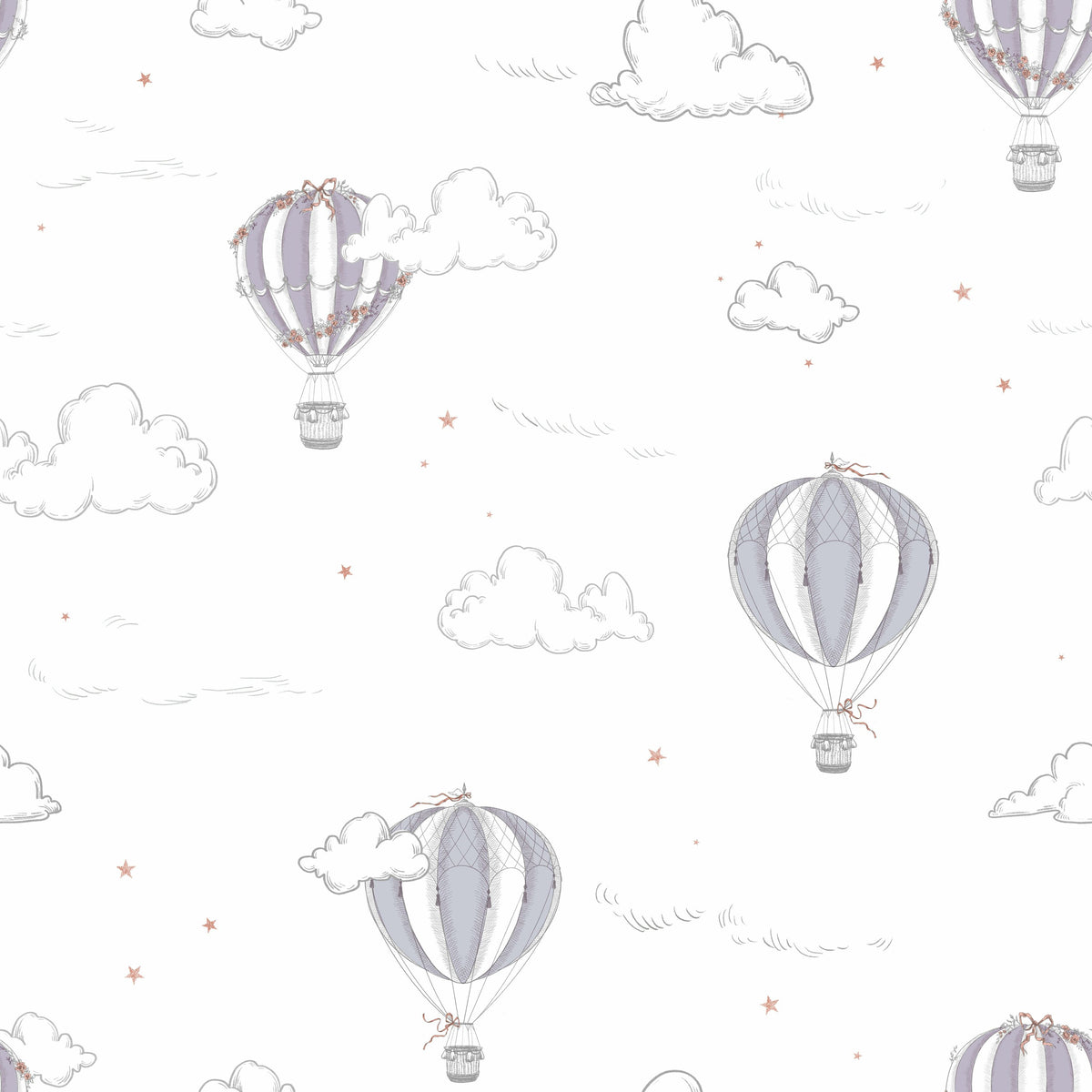 Petite Air Ballons, Lavender Gray Mural Wallpaper - pure wallpaper artwork
