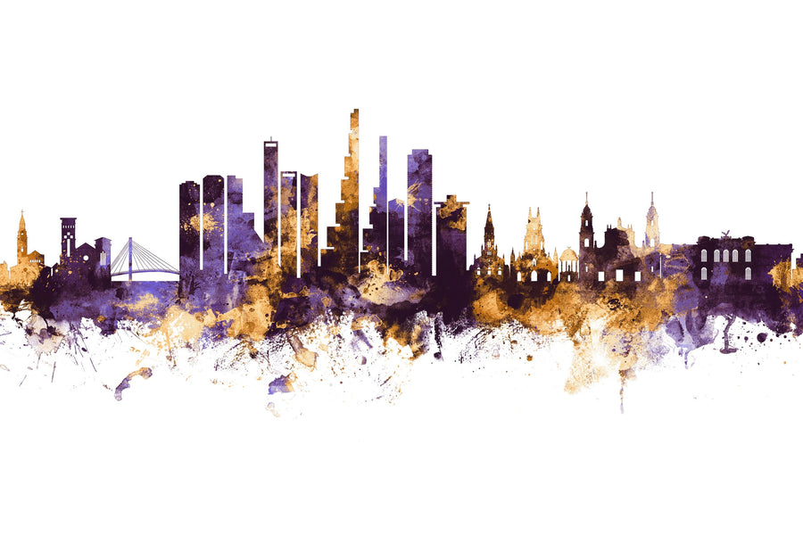 Bogotá Colombia Skyline Purple & Gold Mural Wallpaper