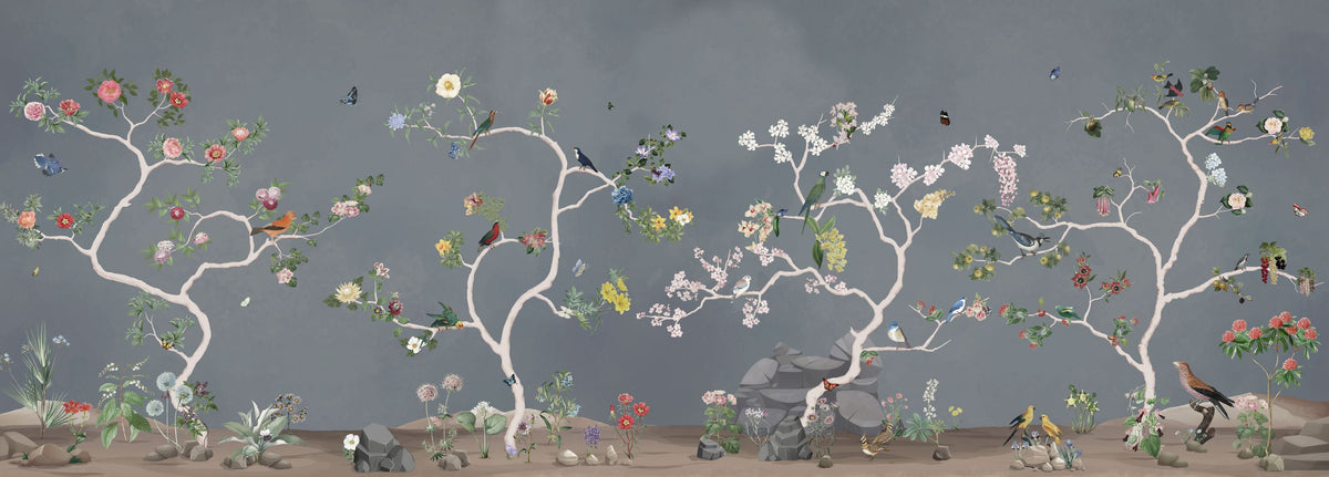 Birds in the Garden Dark Blue Mural Wallpaper - pure wallpaper artwork