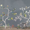 Birds in the Garden Dark Blue Mural Wallpaper - pure wallpaper artwork