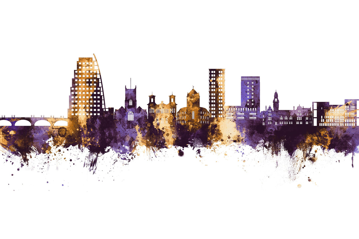 Kingston Upon Thames England Skyline Purple & Gold Mural Wallpaper - pure wallpaper artwork