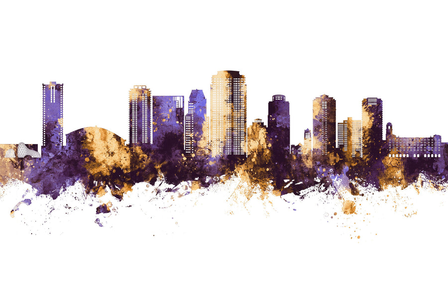 St Petersburg Florida Skyline Purple & Gold Mural Wallpaper