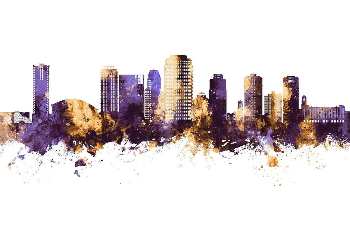 St Petersburg Florida Skyline Purple & Gold Mural Wallpaper - pure wallpaper artwork