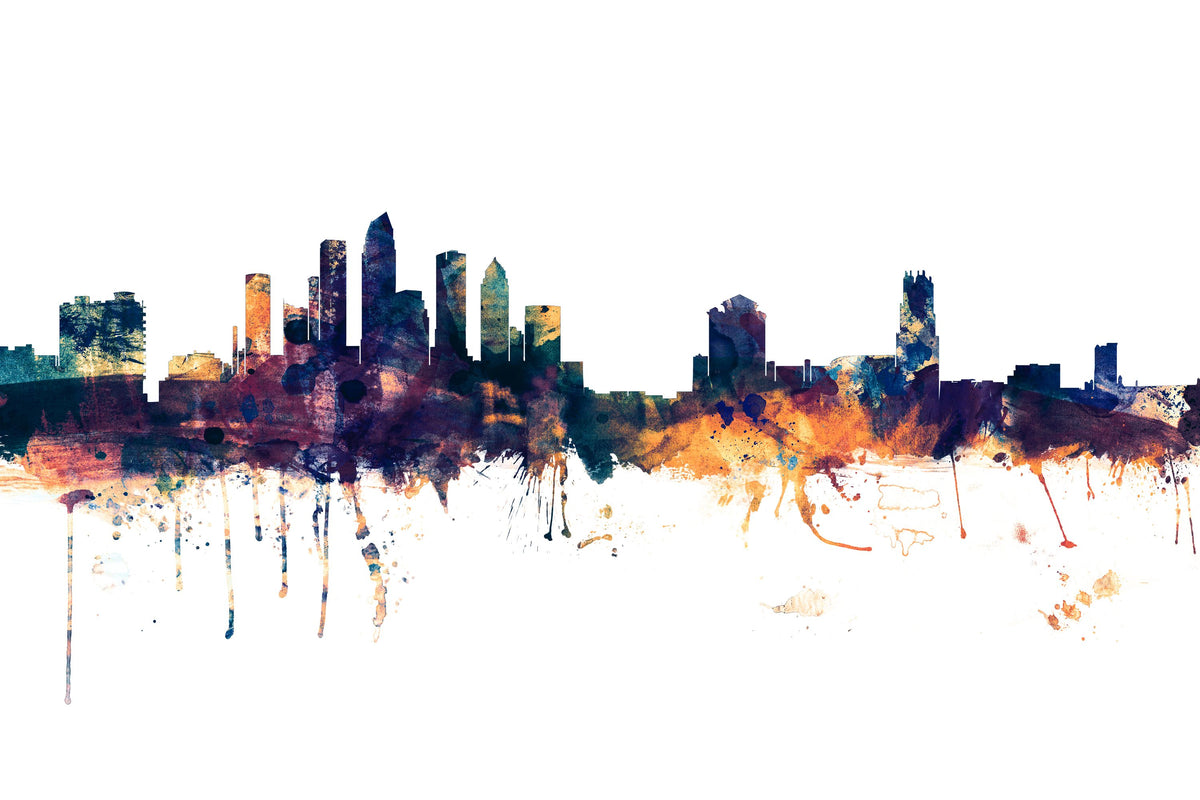 Tampa Florida Skyline Blue & Bronze Mural Wallpaper - pure wallpaper artwork