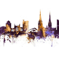 Coventry England Skyline Purple & Gold Mural Wallpaper - pure wallpaper artwork