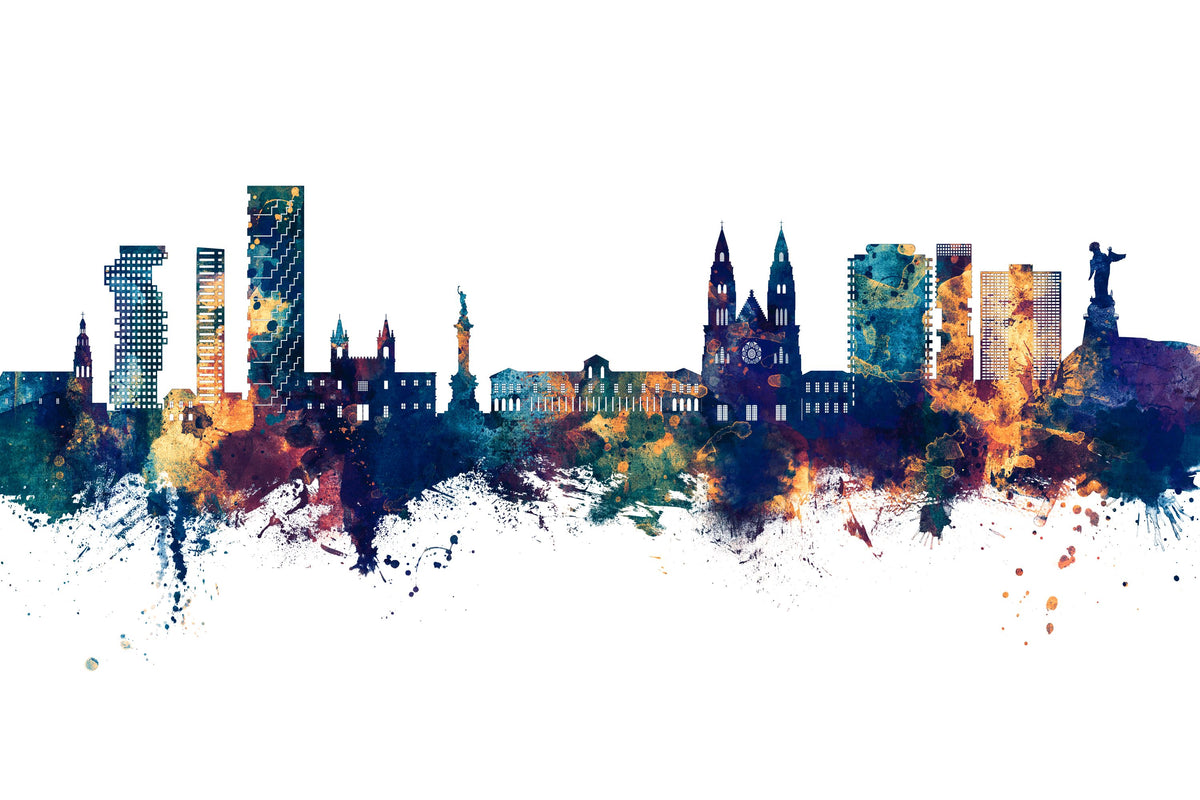Quito Ecuador Skyline Blue & Bronze Mural Wallpaper - pure wallpaper artwork