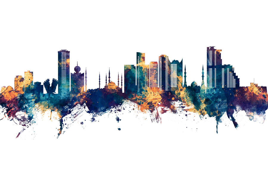 Fujairah Skyline Blue & Bronze Mural Wallpaper