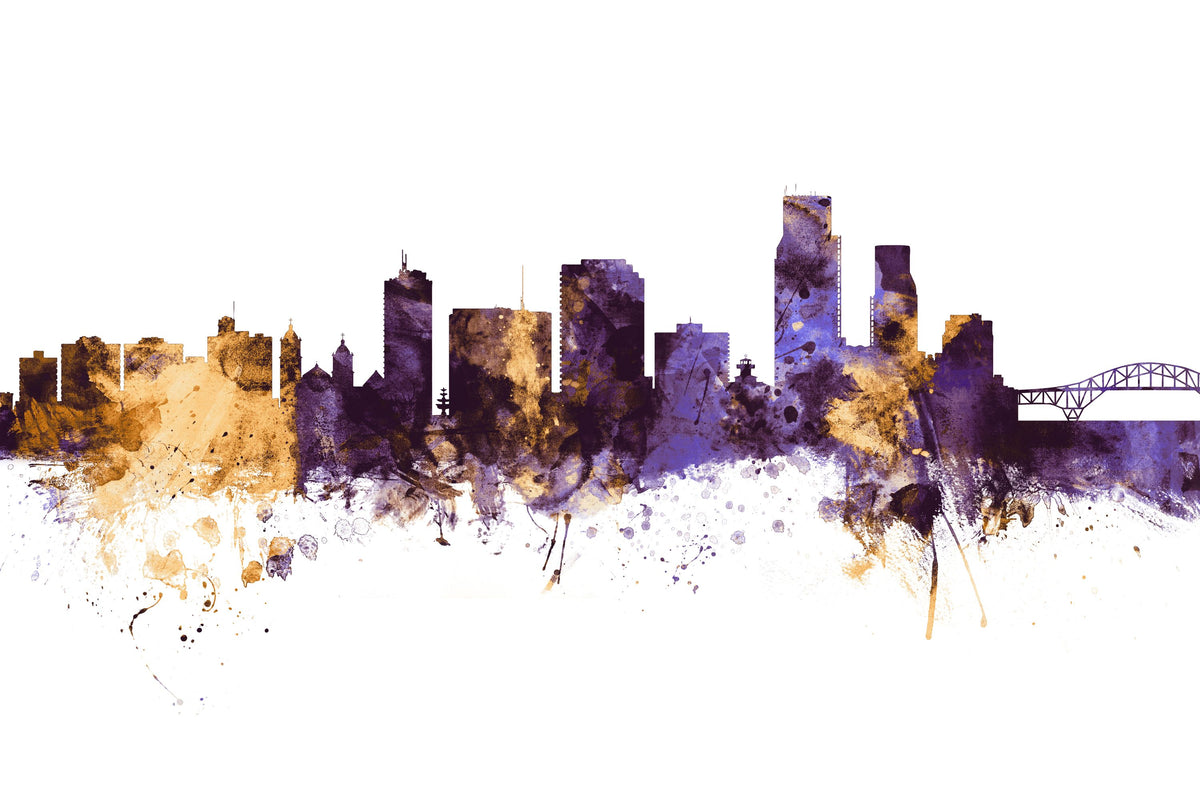 Corpus Christi Texas Skyline Purple & Gold Mural Wallpaper - pure wallpaper artwork