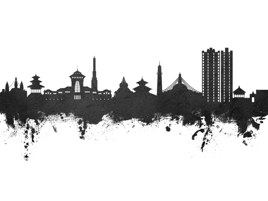 Kathmandu Nepal Skyline Black & White Mural Wallpaper