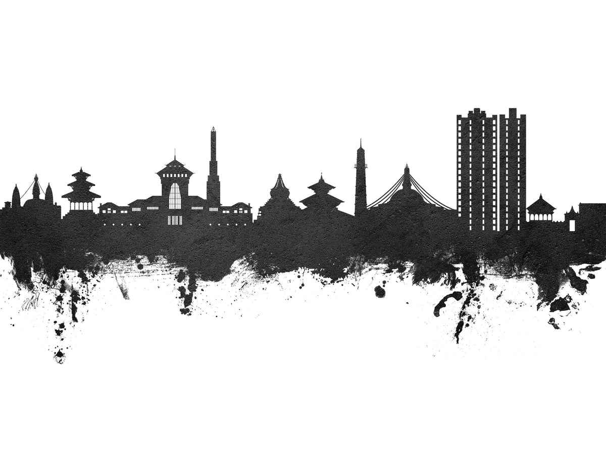 Kathmandu Nepal Skyline Black & White Mural Wallpaper - pure wallpaper artwork