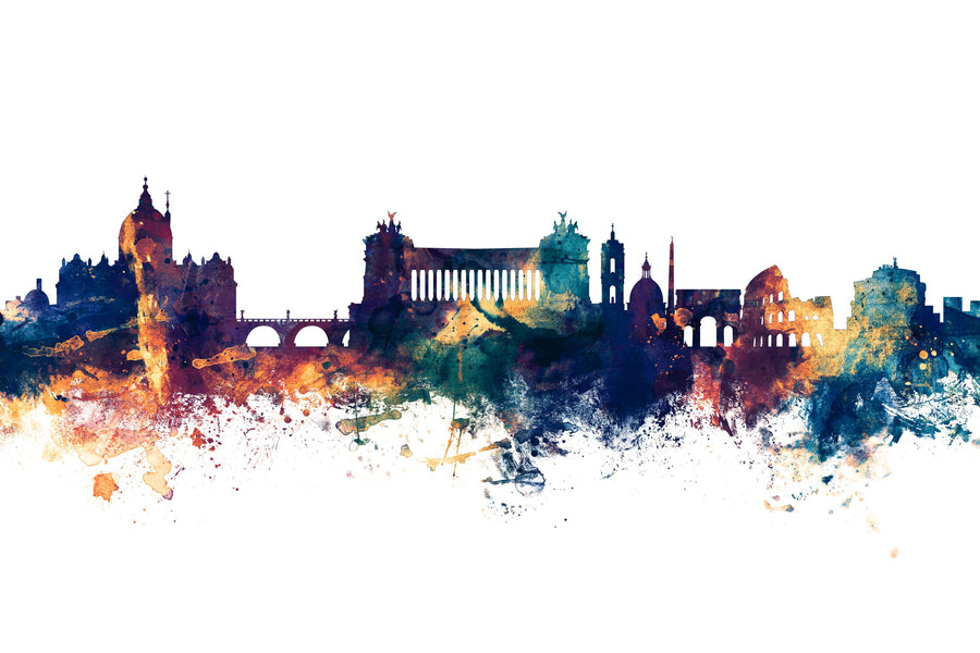 Rome Italy Skyline Blue & Bronze Mural Wallpaper