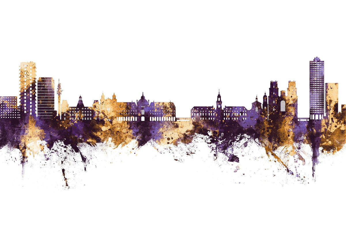 Rennes France Skyline Purple & Gold Mural Wallpaper - pure wallpaper artwork