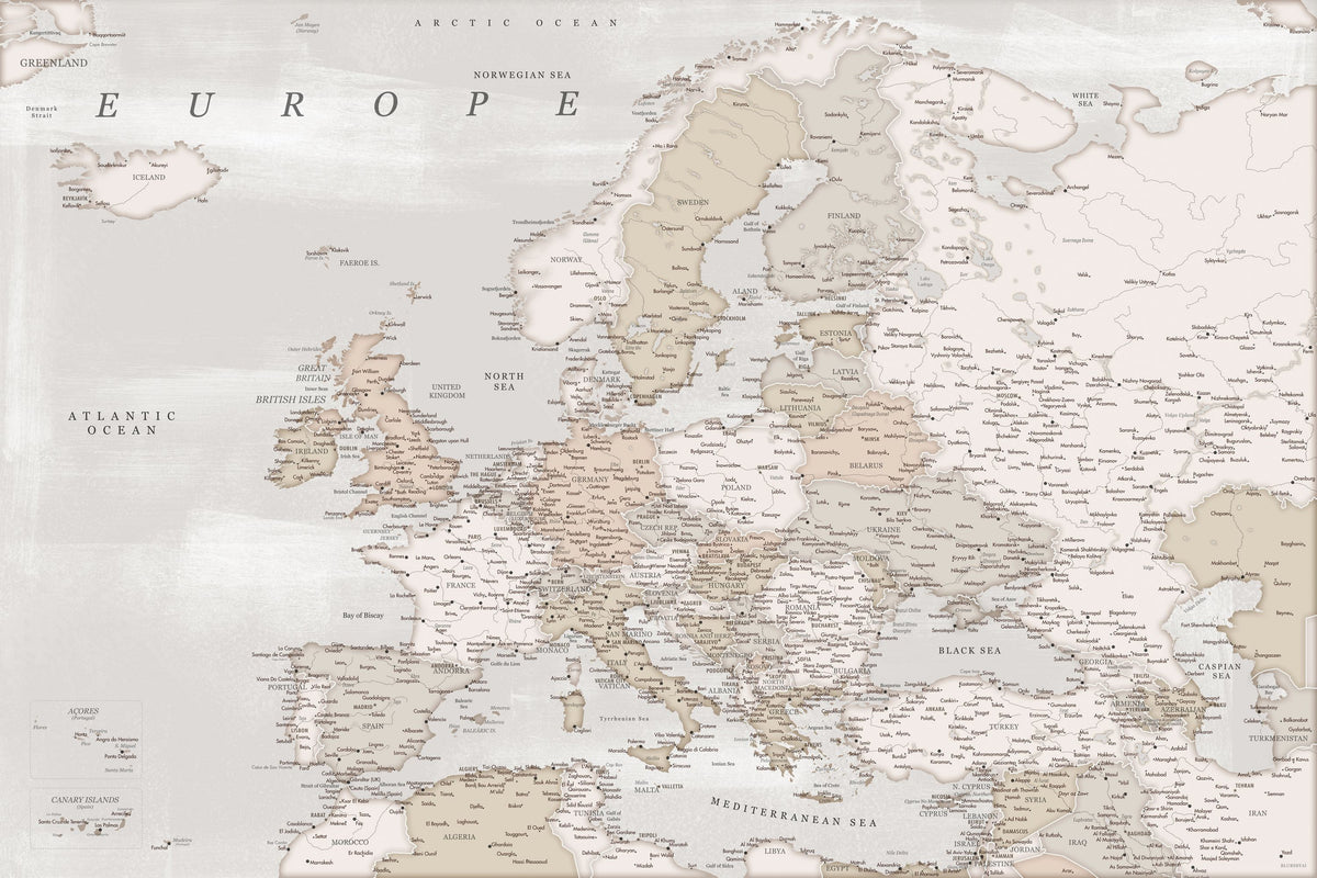 Europe Map Detailed - Lucille Mural Wallpaper - pure wallpaper artwork