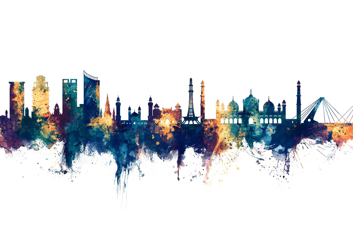 Lahore Pakistan Skyline Blue & Bronze Mural Wallpaper - pure wallpaper artwork