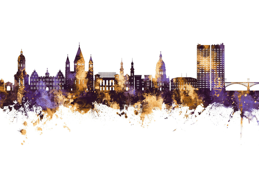 Mainz Germany Skyline Purple & Gold Mural Wallpaper