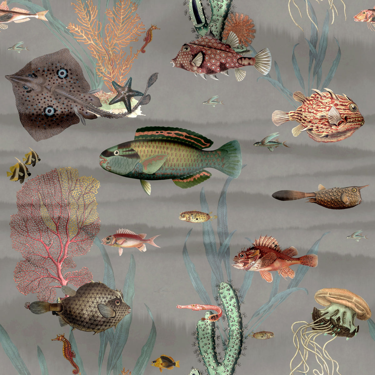 Under the Surface Gray Mural Wallpaper - pure wallpaper artwork