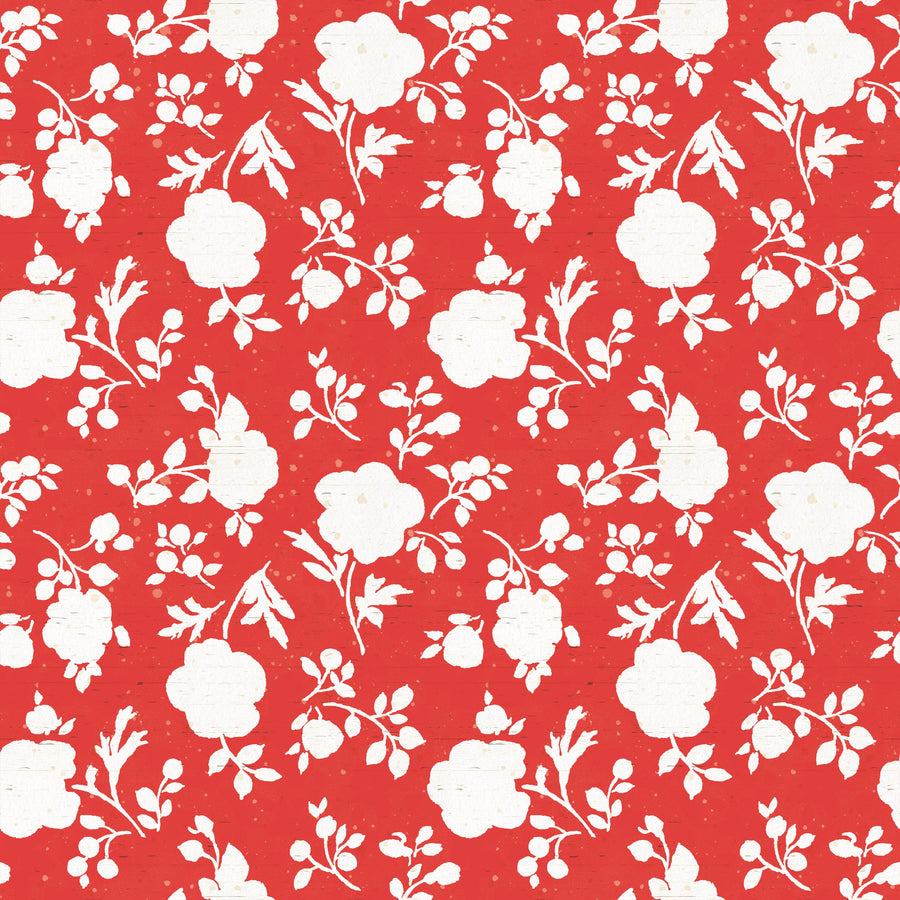 Country Flowery Red Mural Wallpaper