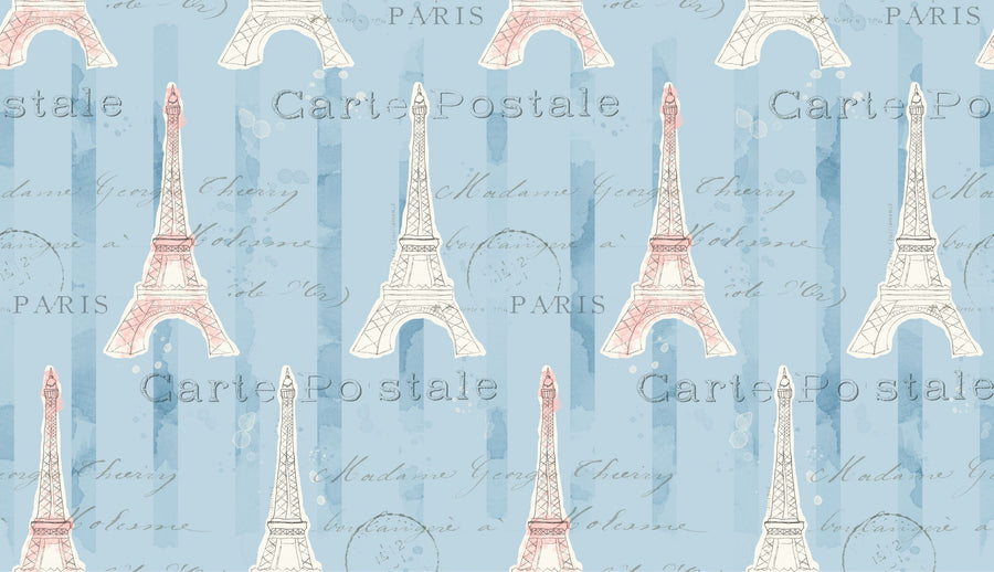 Greetings From Paris Blue Mural Wallpaper