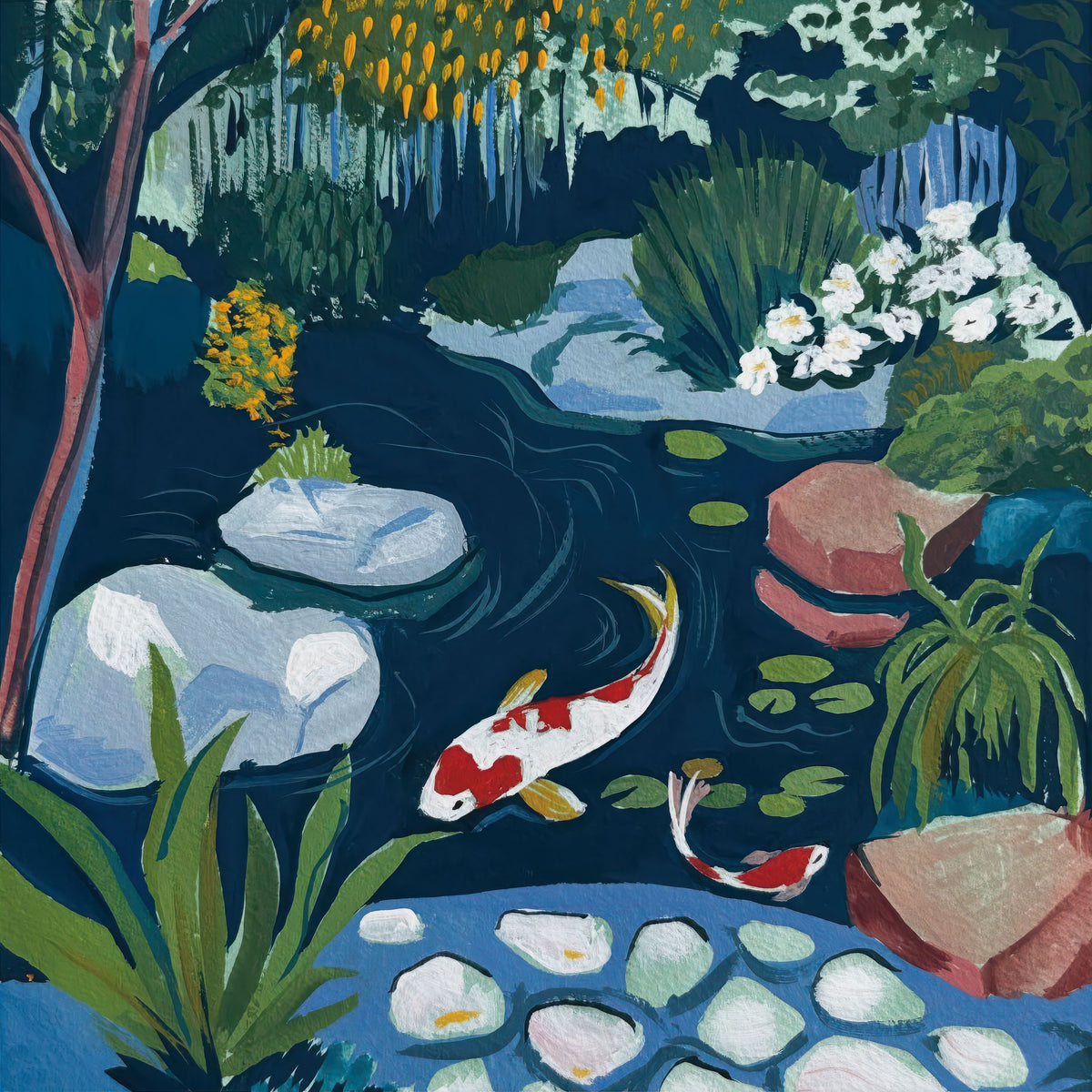 Koi in the Garden Mural Wallpaper - pure wallpaper artwork