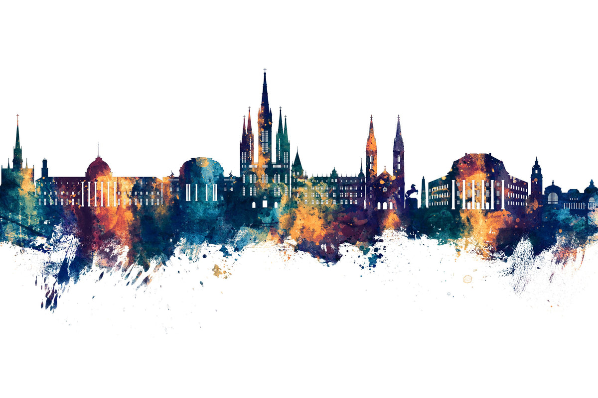 Weisbaden Germany Skyline Blue & Bronze Mural Wallpaper - pure wallpaper artwork