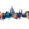 Weisbaden Germany Skyline Blue & Bronze Mural Wallpaper - pure wallpaper artwork
