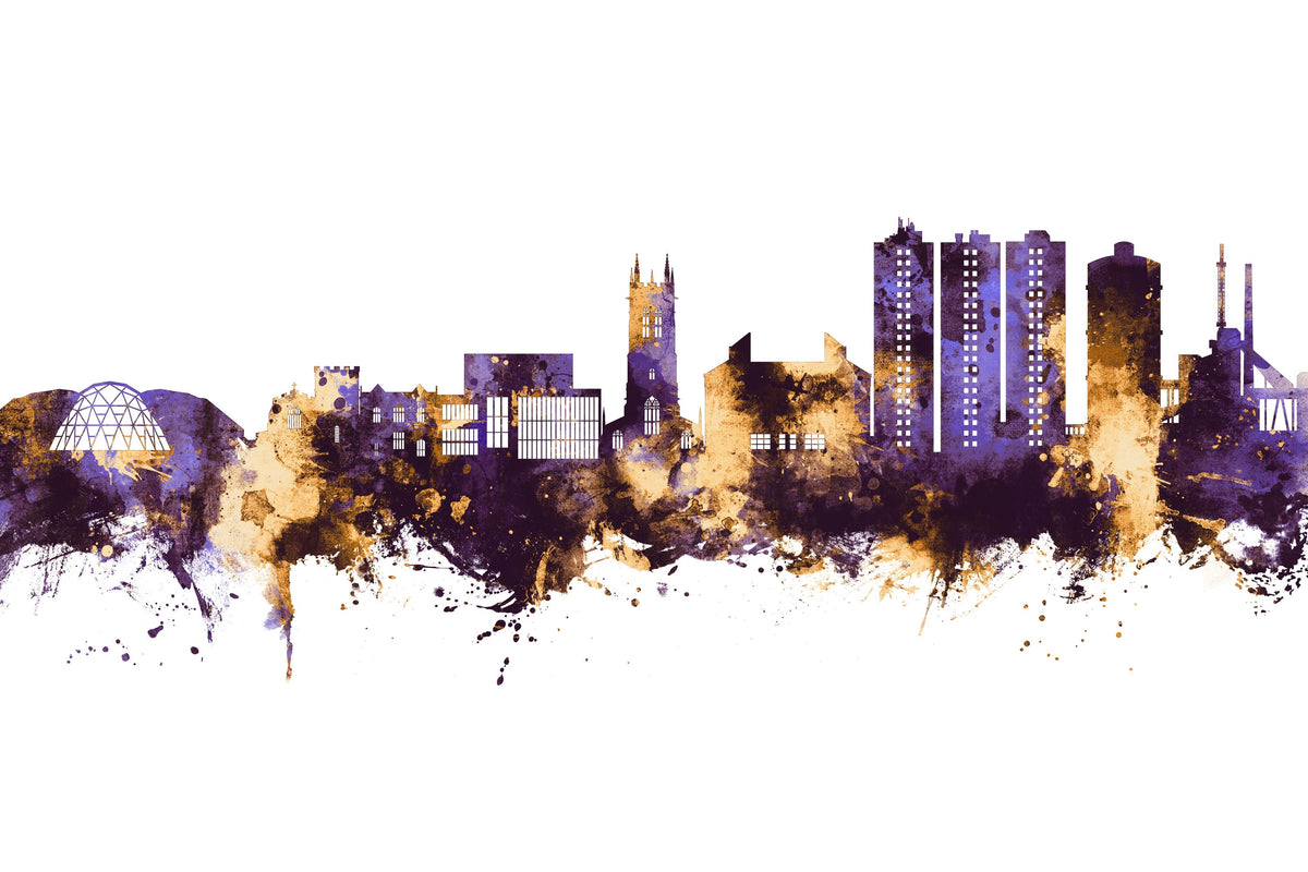 Scunthorpe England Skyline Purple & Gold Mural Wallpaper - pure wallpaper artwork