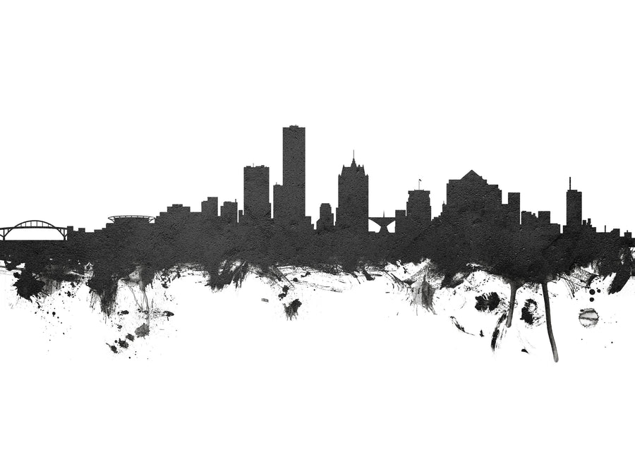 Milwaukee Wisconsin Skyline Black & White Mural Wallpaper