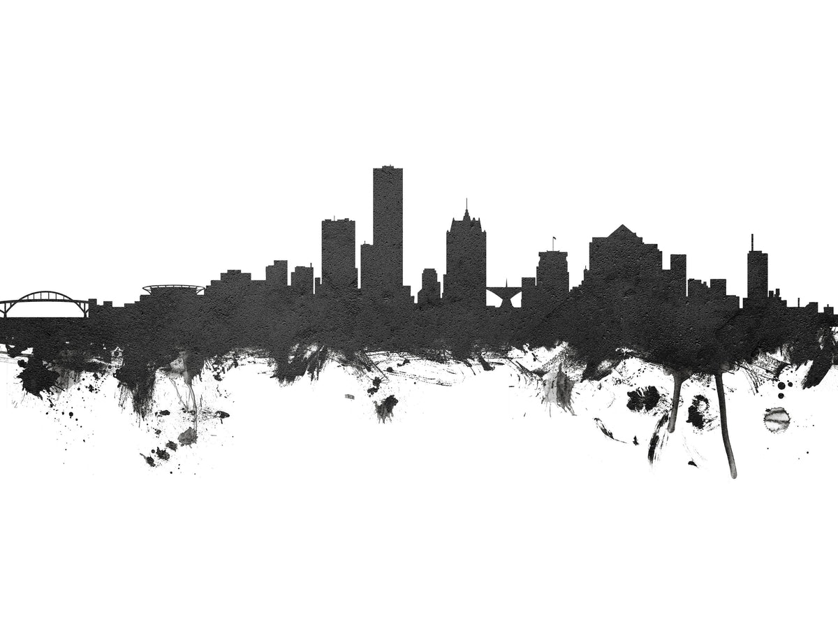 Milwaukee Wisconsin Skyline Black & White Mural Wallpaper - pure wallpaper artwork