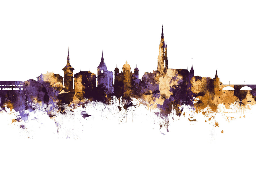 Bern Switzerland Skyline Purple & Gold Mural Wallpaper