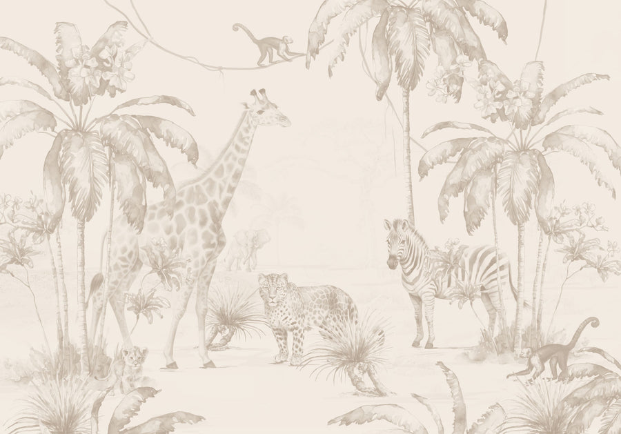 Whimsical Wildlife Gray Mural Wallpaper
