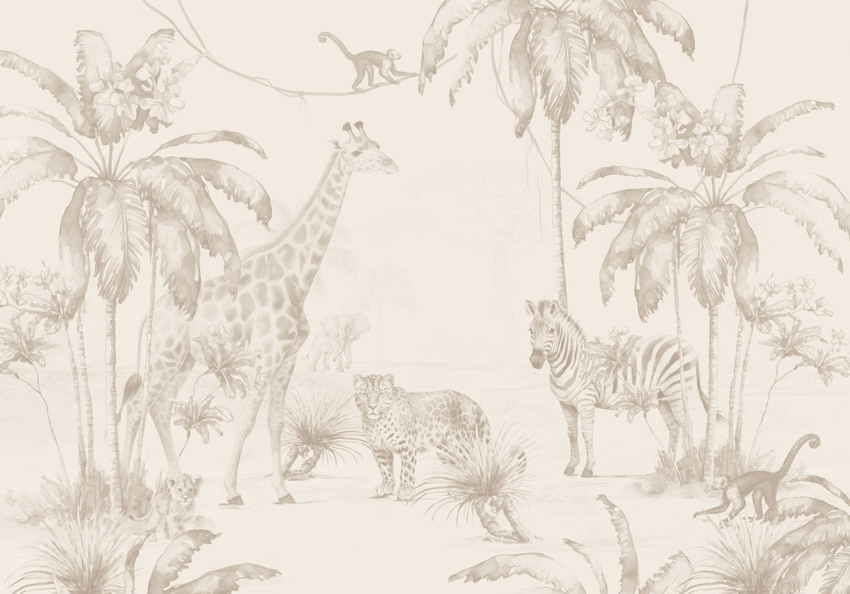 Whimsical Wildlife Gray Mural Wallpaper - pure wallpaper artwork