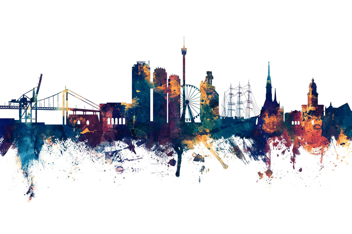 Gothenburg Skyline Blue & Bronze Mural Wallpaper - pure wallpaper artwork