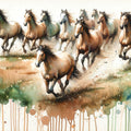 Horses Galloping Field Watercolor Mural Wallpaper - pure wallpaper artwork