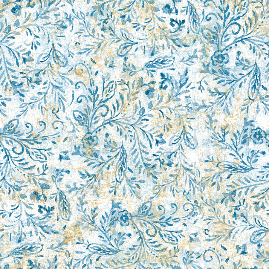 Rustic Flowers Blue Mural Wallpaper