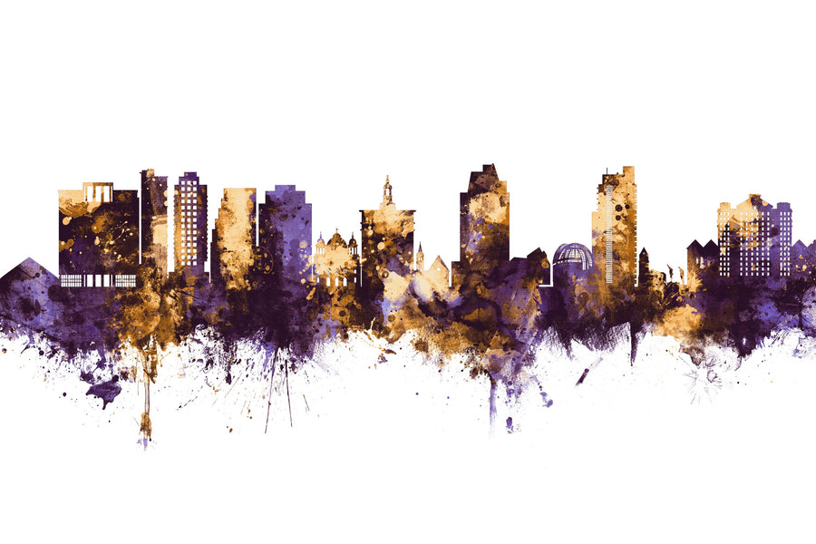 San Jose California Skyline Purple & Gold Mural Wallpaper