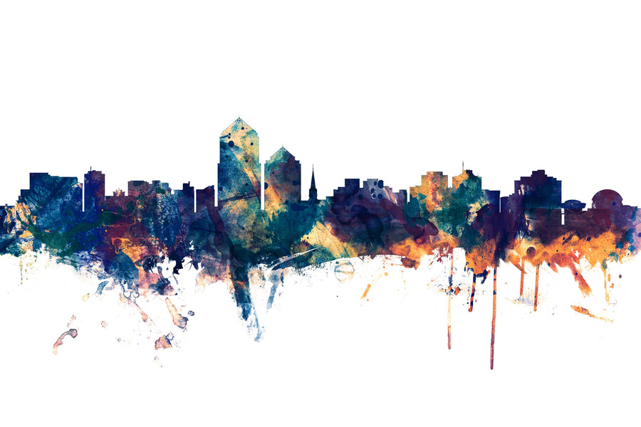 Albuquerque New Mexico Skyline Blue & Bronze Mural Wallpaper