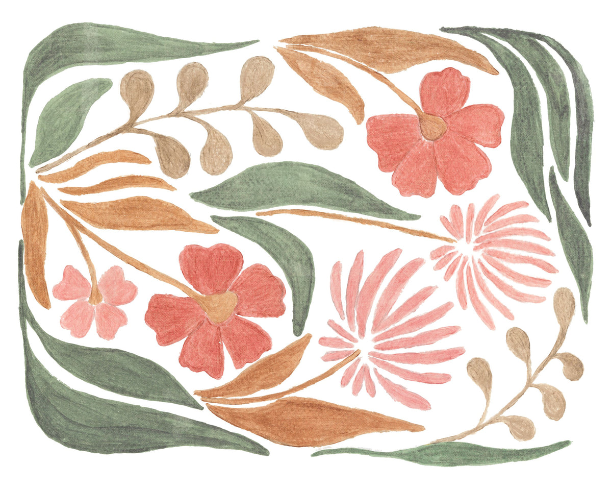 Floral Abstract II on White Mural Wallpaper - pure wallpaper artwork