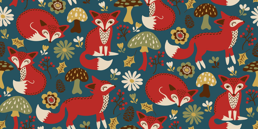 Friendly Foxes Mural Wallpaper - Red Tone