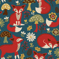 Friendly Foxes Mural Wallpaper - Red Tone - pure wallpaper artwork