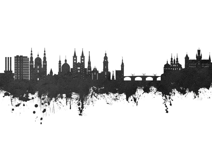 Würzburg Germany Skyline Black & White Mural Wallpaper
