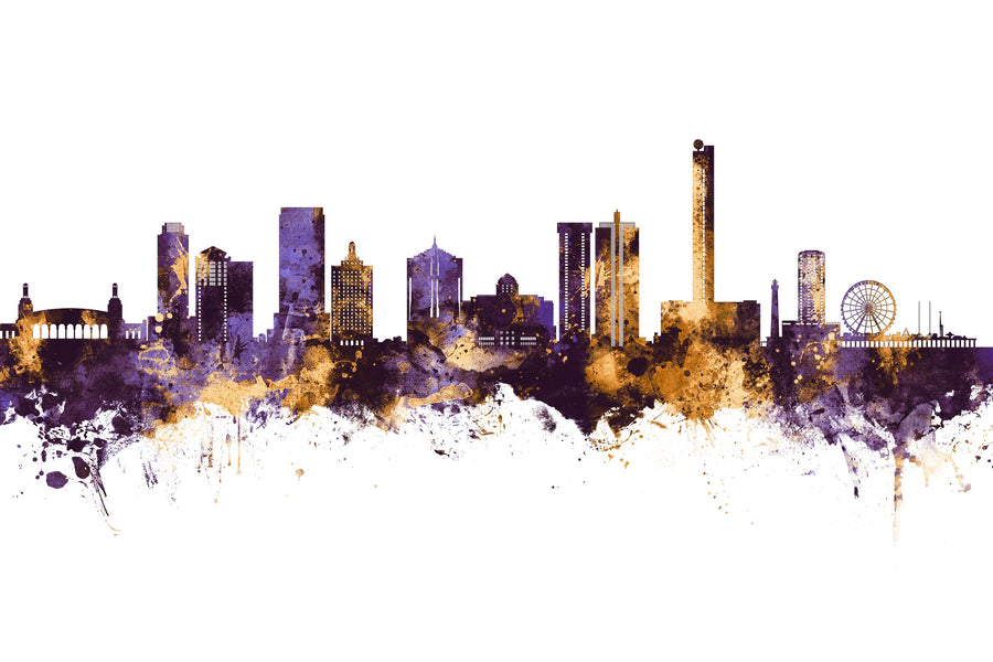 Atlantic City New Jersey Skyline Purple & Gold Mural Wallpaper