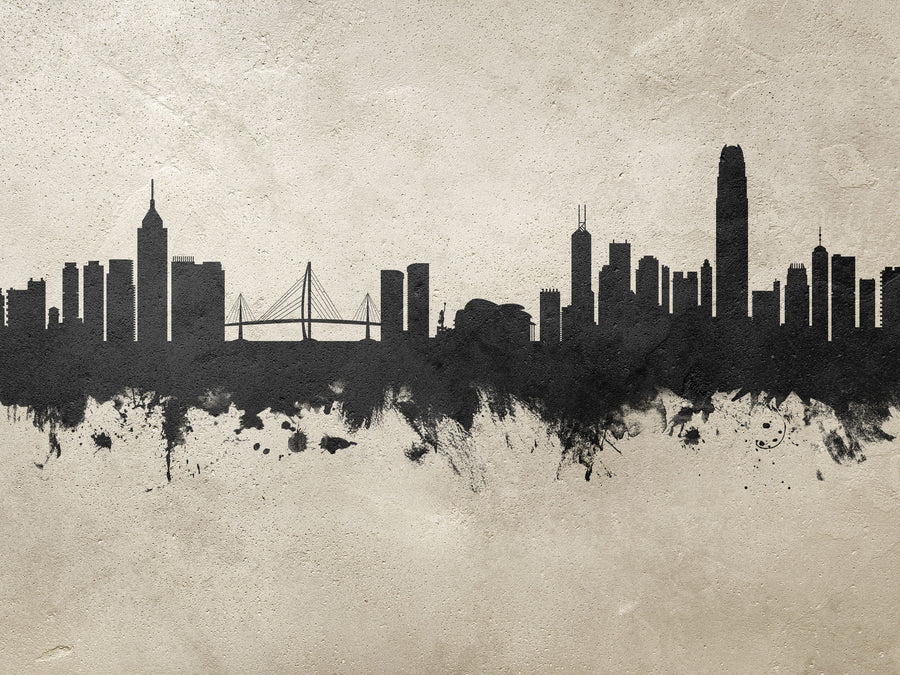 Hong Kong Skyline Concrete Mural Wallpaper