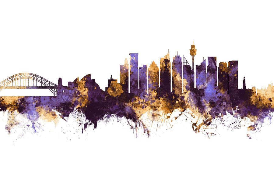 Sydney Australia Skyline Purple & Gold Mural Wallpaper