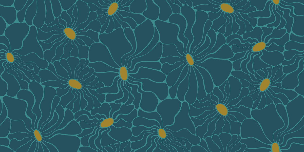Cool Fluid Flowers Mural, Teal Mural Wallpaper - pure wallpaper artwork