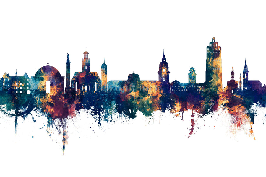 Darmstadt Skyline Blue & Bronze Mural Wallpaper